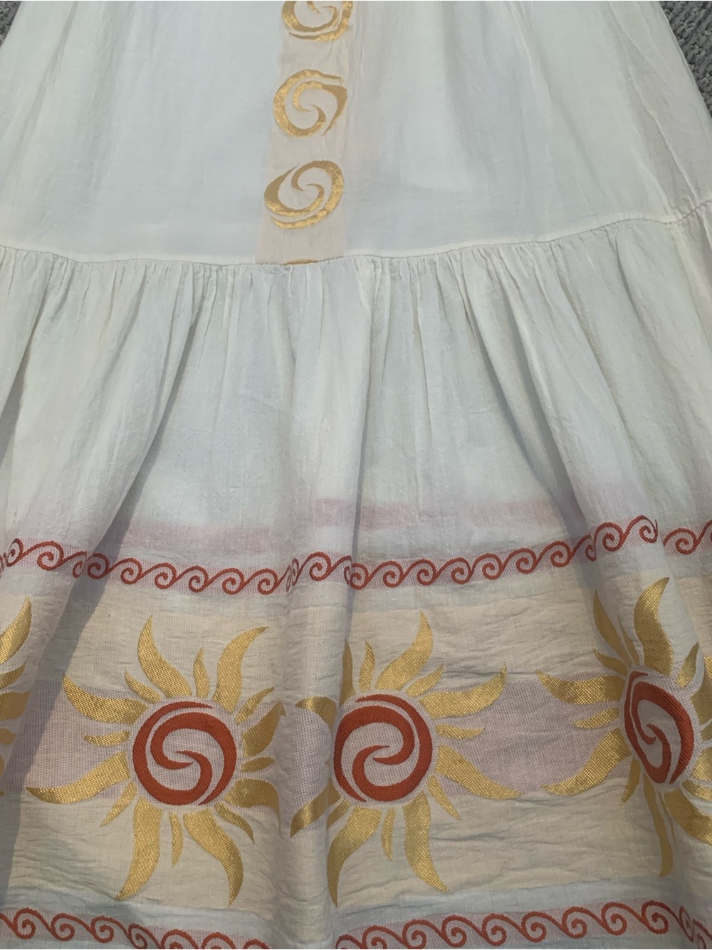 Devotion Twins Athens Embroidered Cotton Midi Dress | Sun Motif Boho Resort M/L - Picture 4 of 9